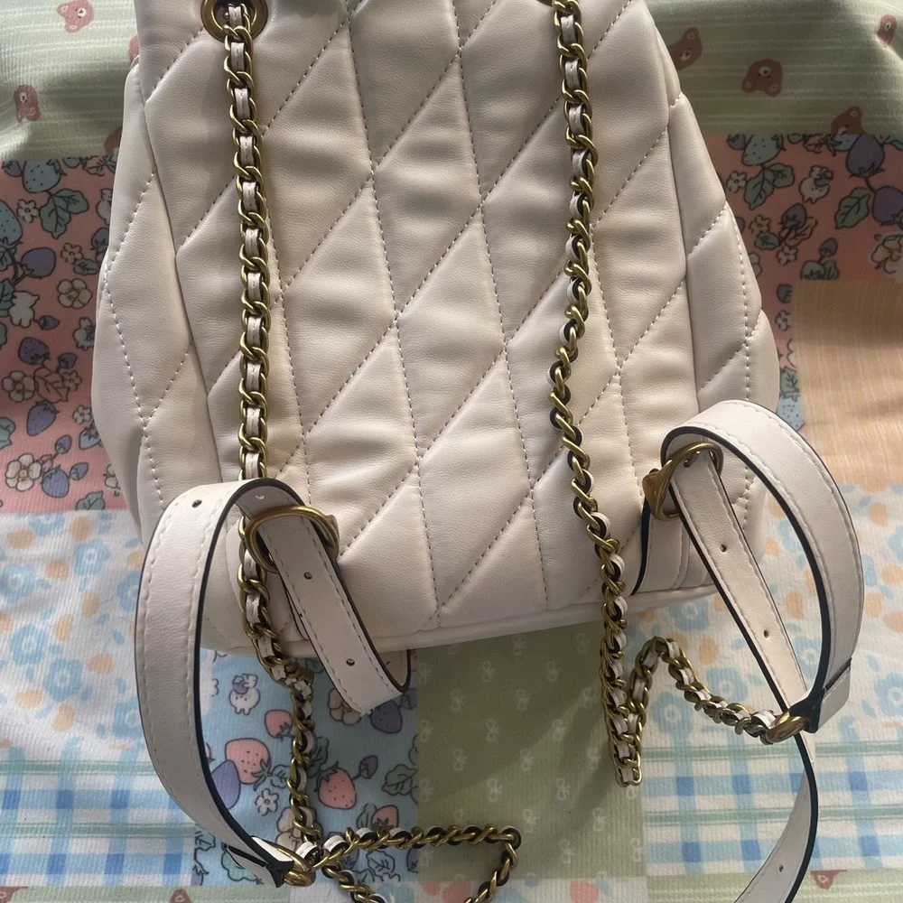 Coach Quilted Cream Leather Backpack with Gold Hardware